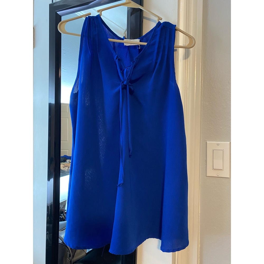 Blue sleeveless loose fitting top